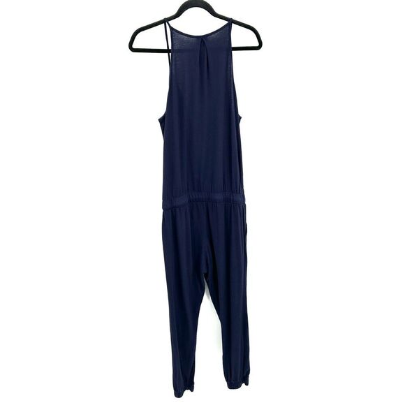 BOBI Navy Blue Supreme Jersey Tied Waist V-Neck Faux Wrap Jumpsuit Size Medium - Picture 4 of 9